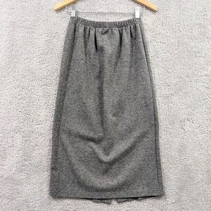 Toni Petite Midi Skirt Size 12P Gray Pull On Slit Stretch Vintage 24" Waist